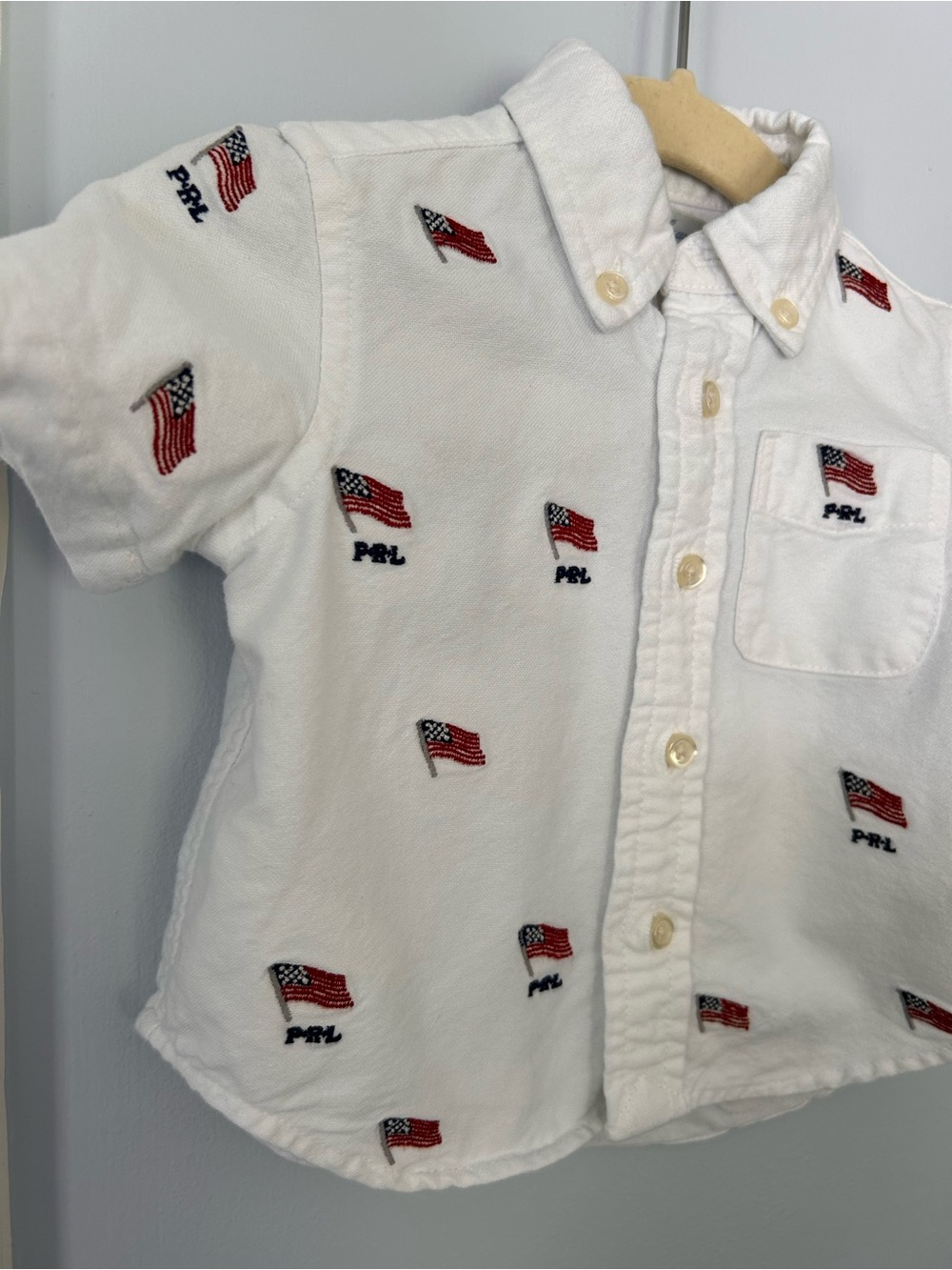 Ralph Lauren Baby Boys "All Over Flags" Button Down Shirt 3 Months Embroidered